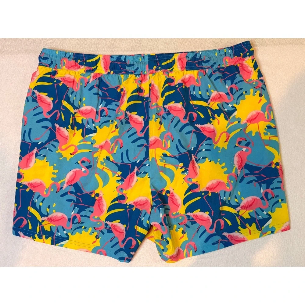 NWT SurfCuz Mens Flamingo Tropical Swim Trunks Blue Yellow XXL  5 Inseam
